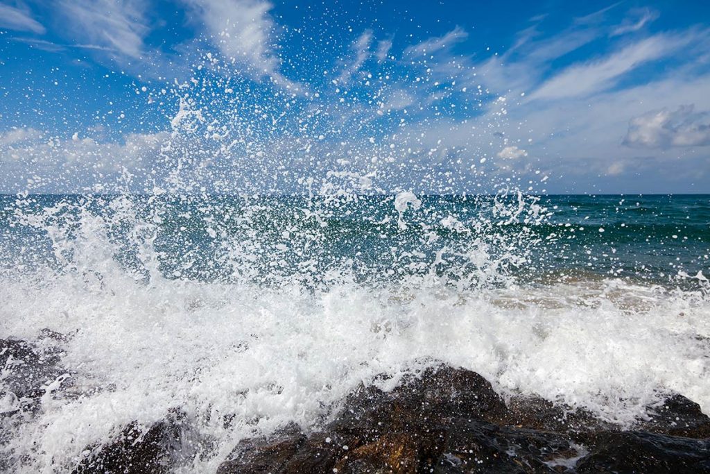 Spray gets everywhere when waves crash on rocks. The same is true when you flush the loo.